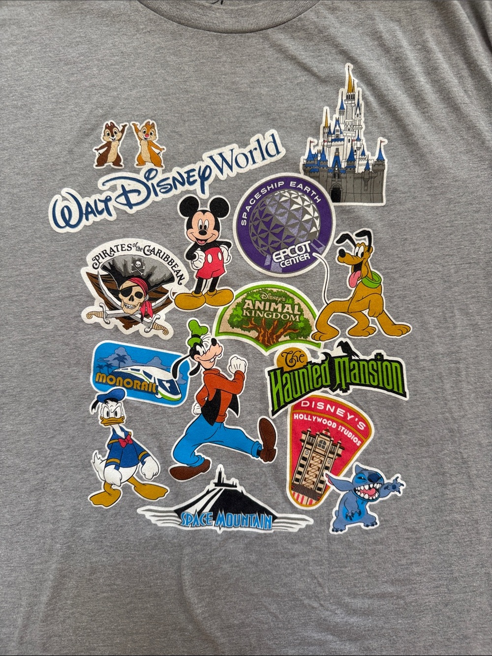Walt Disney World Parks Icons Graphic T-Shirt Gray Mickey Castle Adult Large - Picture 2 of 3